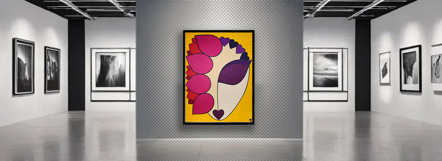 Toile d'Art Flottante - cadre noyer "La Femme de Coeur"
